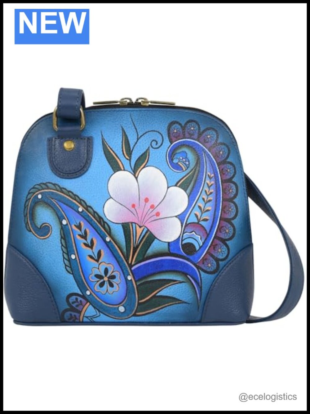 Hand-Painted Leather Small Zip-Around Organizer Crossbody Bag